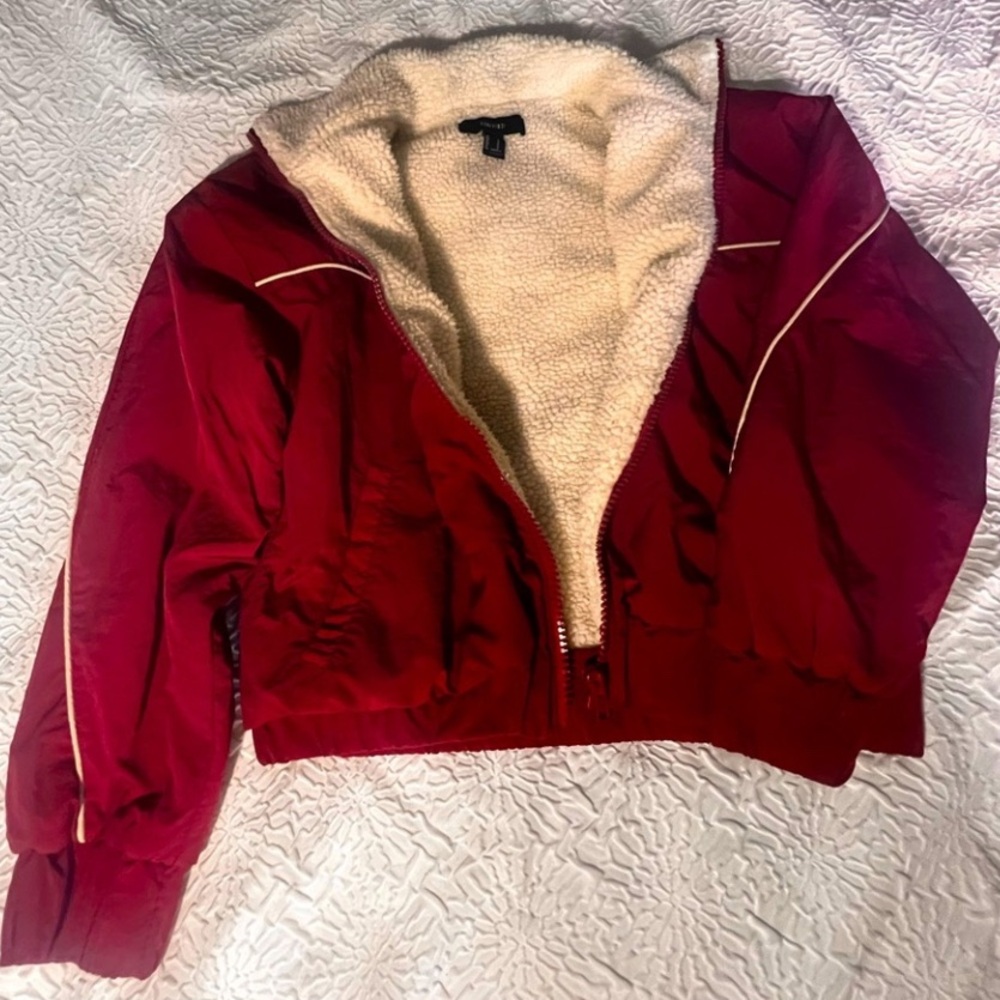 Woman’s Forever 21, Red Fleece Lined Zipper Corduroy Jacket